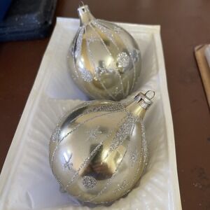 Vtg Glass Jumbo Silver Teardrop Christmas Ornament 5"